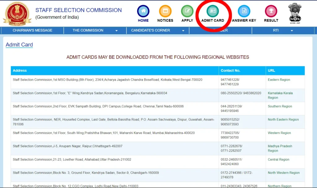 SSC MTS Admit Card