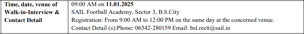 SAIL Sports Coach Walk-in Interview Schedule”